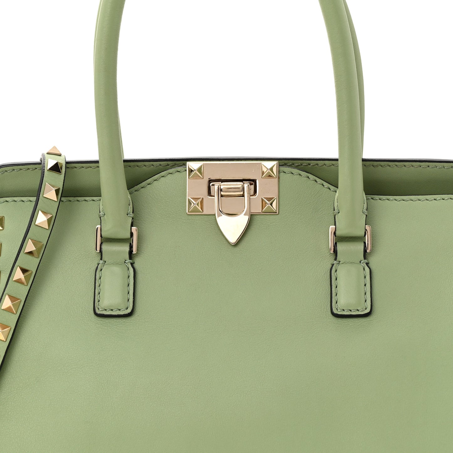 Vitello Rockstud Double Handle Tote Green Tea Sorbet