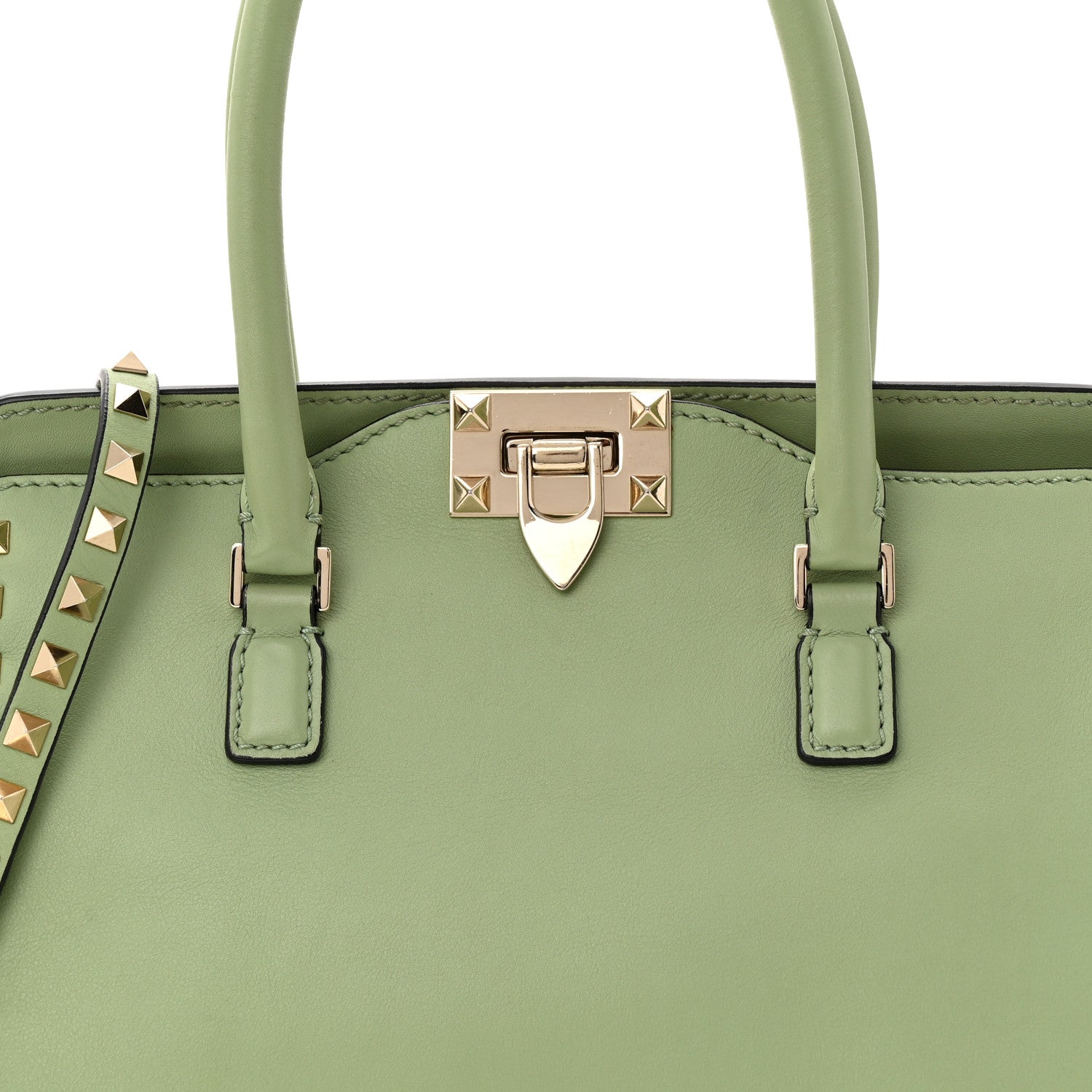 Valentino Garavani Vitello Rockstud Double Handle Tote Green Tea Sorbet 7 of 10
