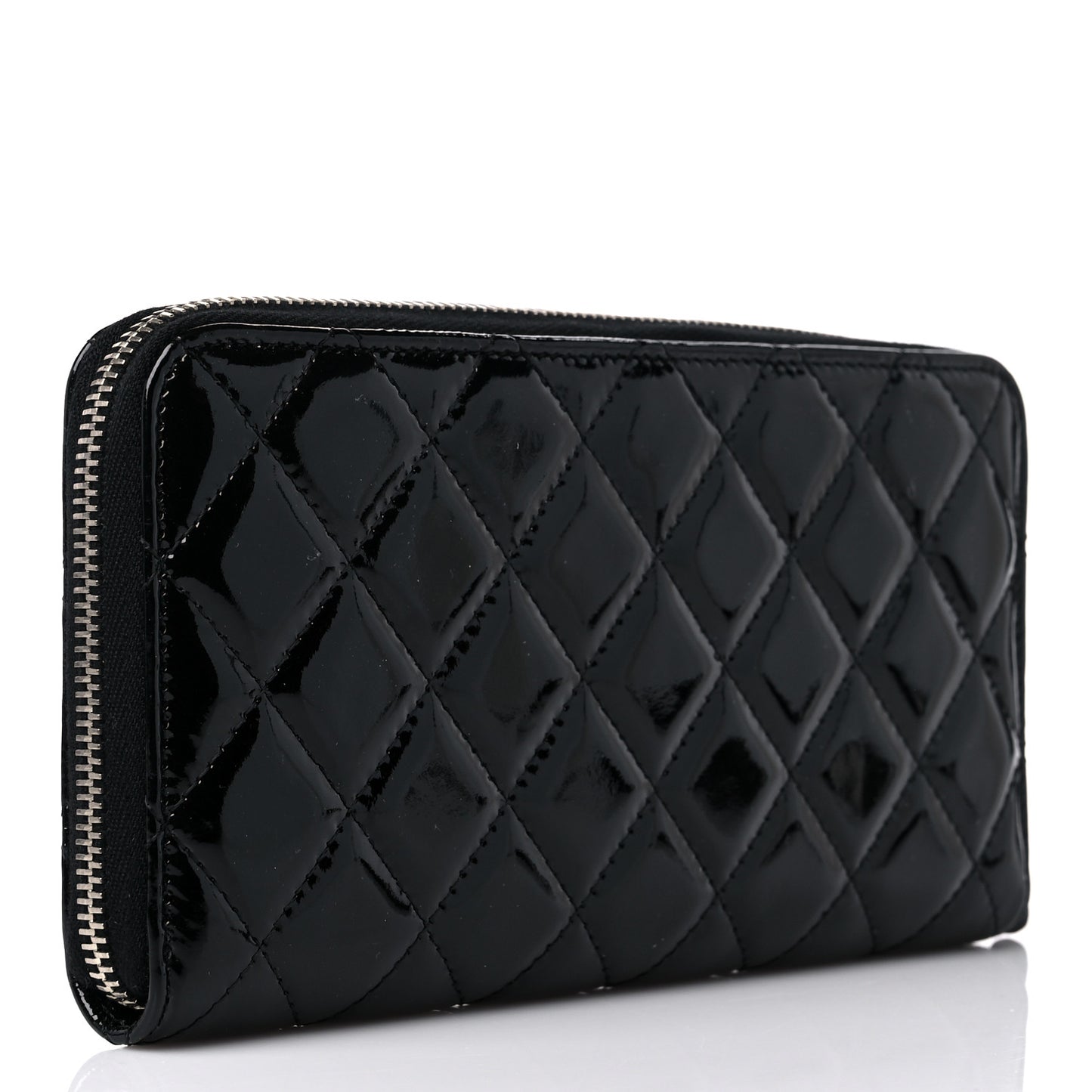 Patent Quilted Large Gusset Zip Around Wallet Black