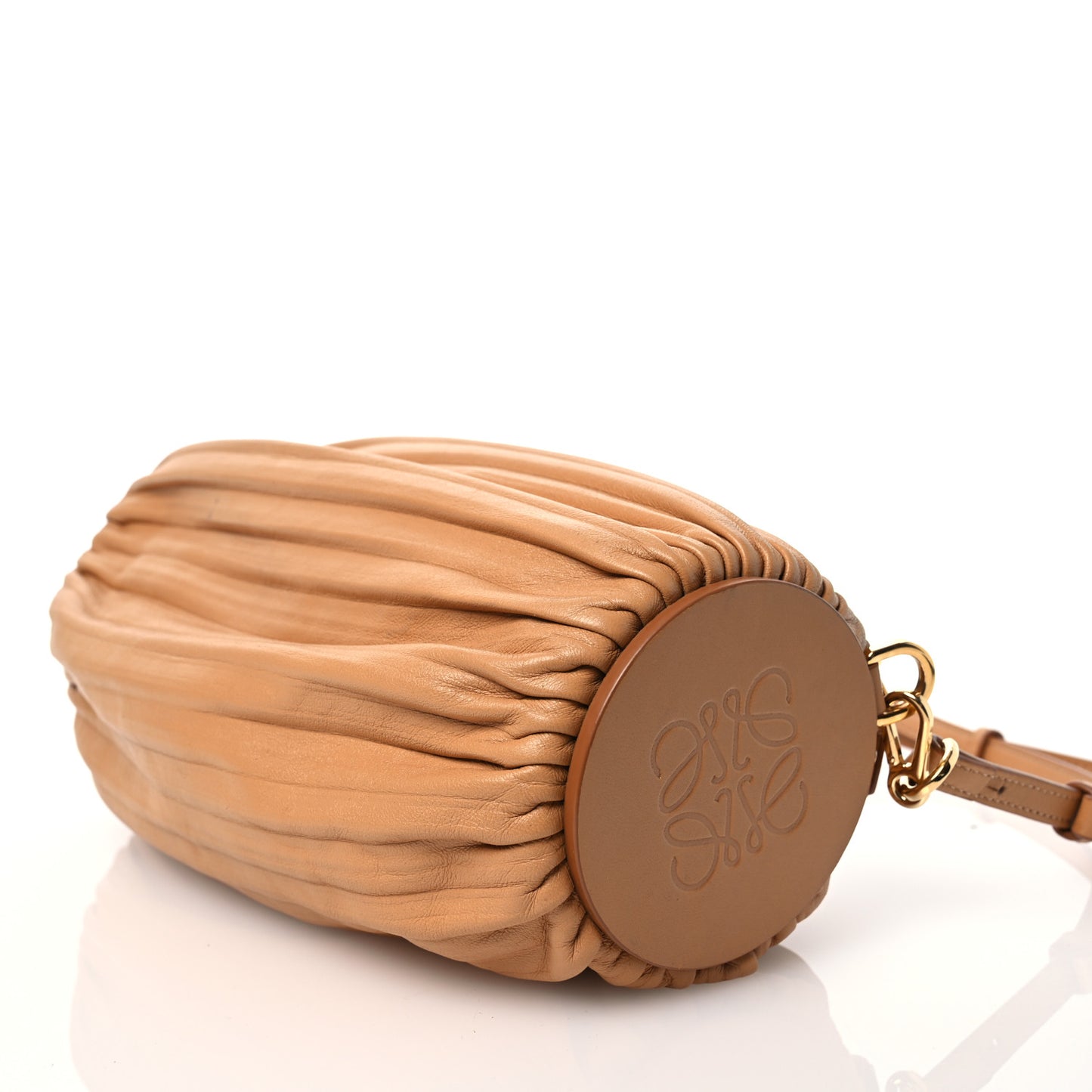 Lambskin Pleated Bracelet Pouch Shoulder Bag Warm Desert