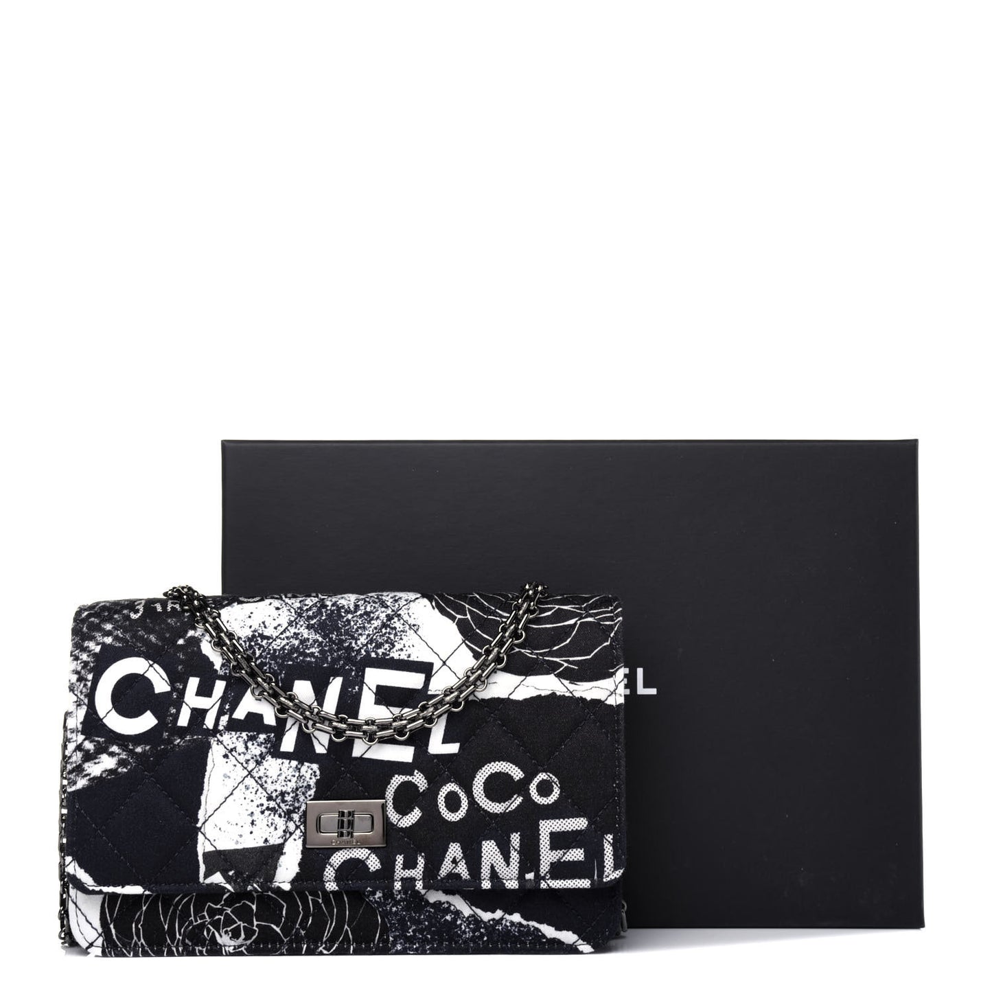 Canvas Printed Quilted 2.55 Reissue Wallet On Chain WOC White Black Navy Blue
