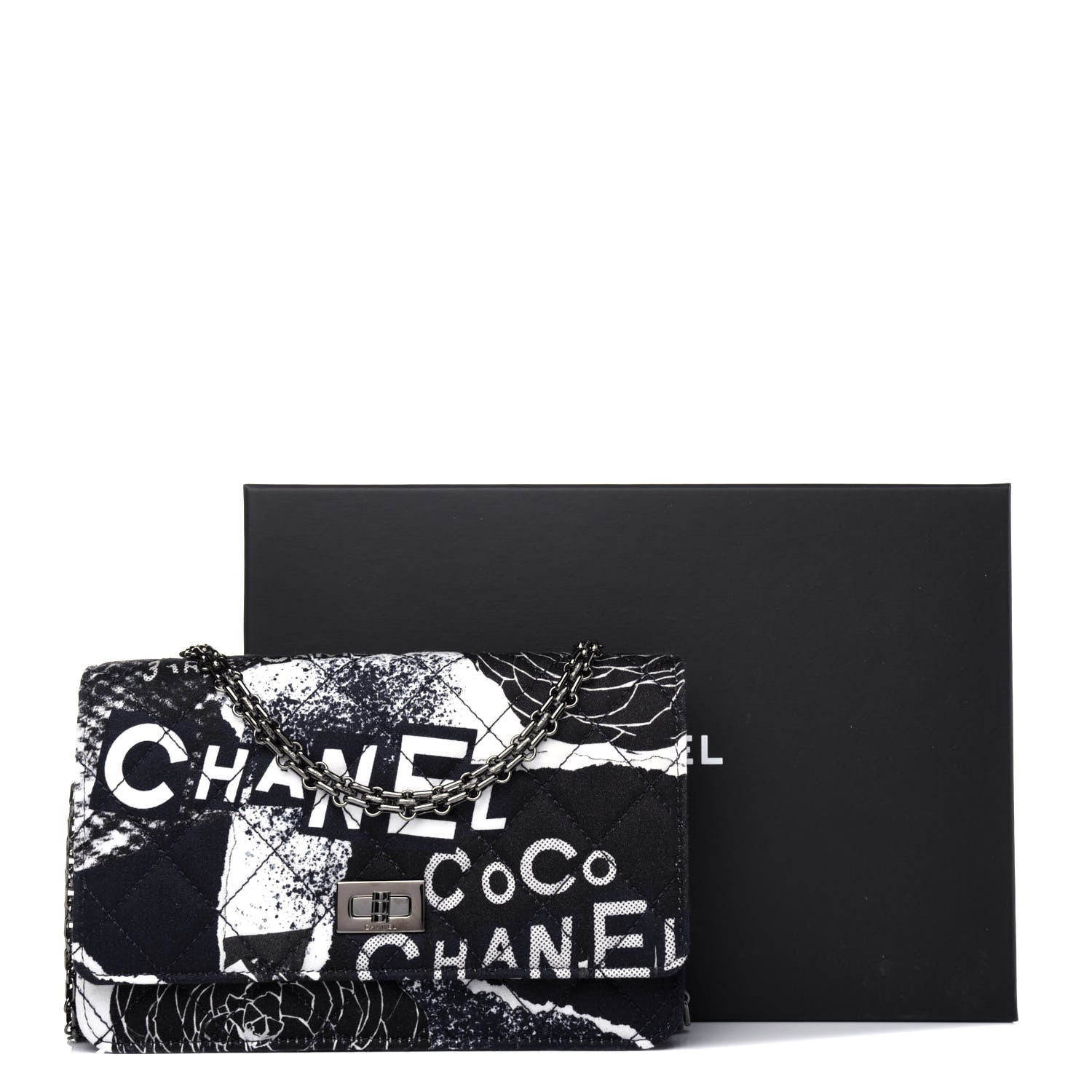 Chanel Canvas Printed Quilted 2.55 Reissue Wallet On Chain WOC White Black Navy Blue 13 of 13