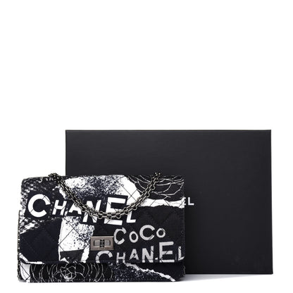 Chanel Canvas Printed Quilted 2.55 Reissue Wallet On Chain WOC White Black Navy Blue 13 of 13