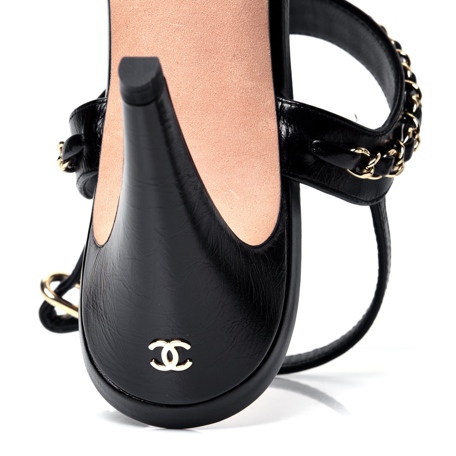 Chanel Crumpled Calfskin Chain Sandals 39.5 Black 8 of 11