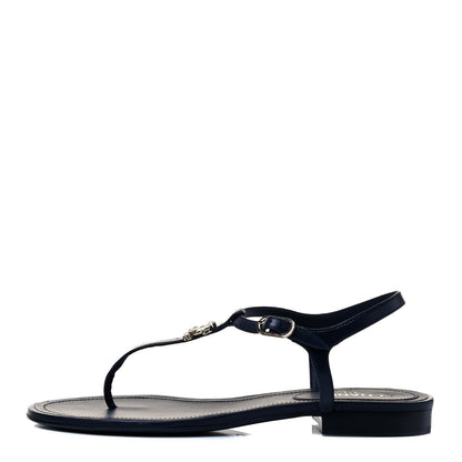 Chanel Lambskin Crystal CC Thong Sandals 38 Navy Blue 2 of 8