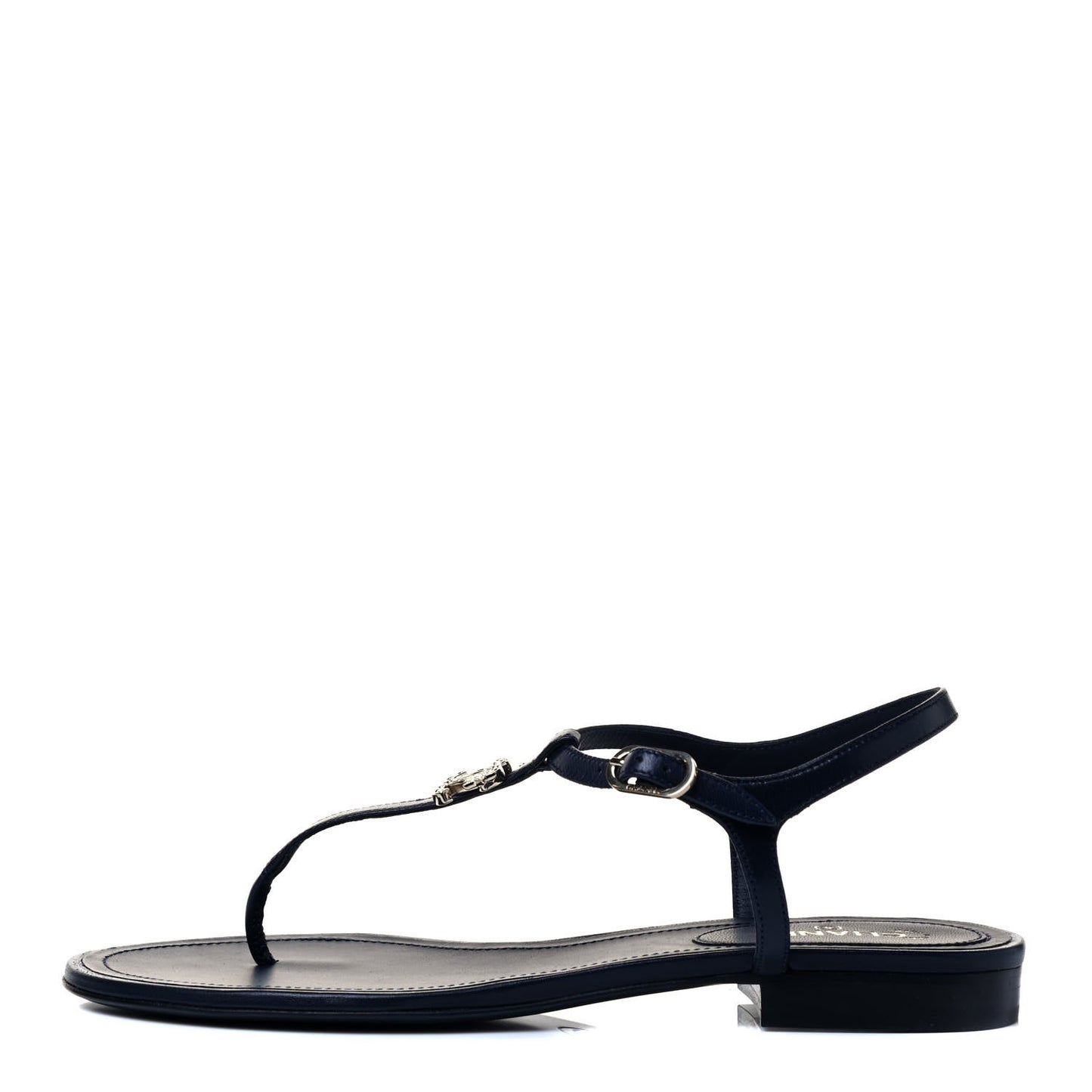 Lambskin Crystal CC Thong Sandals 38 Navy Blue