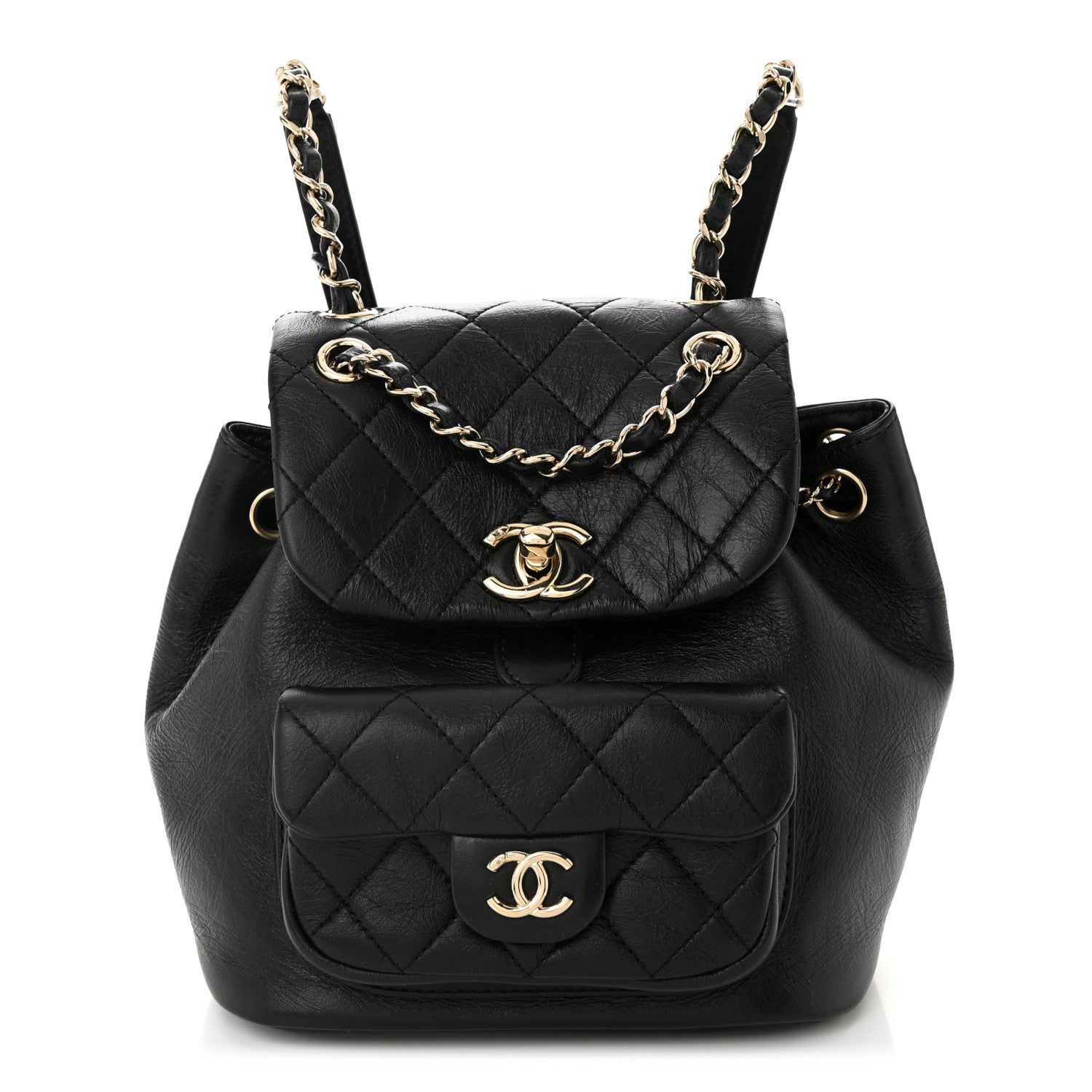 Chanel Glazed Aged Calfskin Quilted Small Duma Drawstring Backpack Black 1 of 10