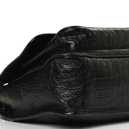 Saint Laurent Crocodile Embossed Lambskin Monogram Medium Niki Chain Satchel Black 10 of 11