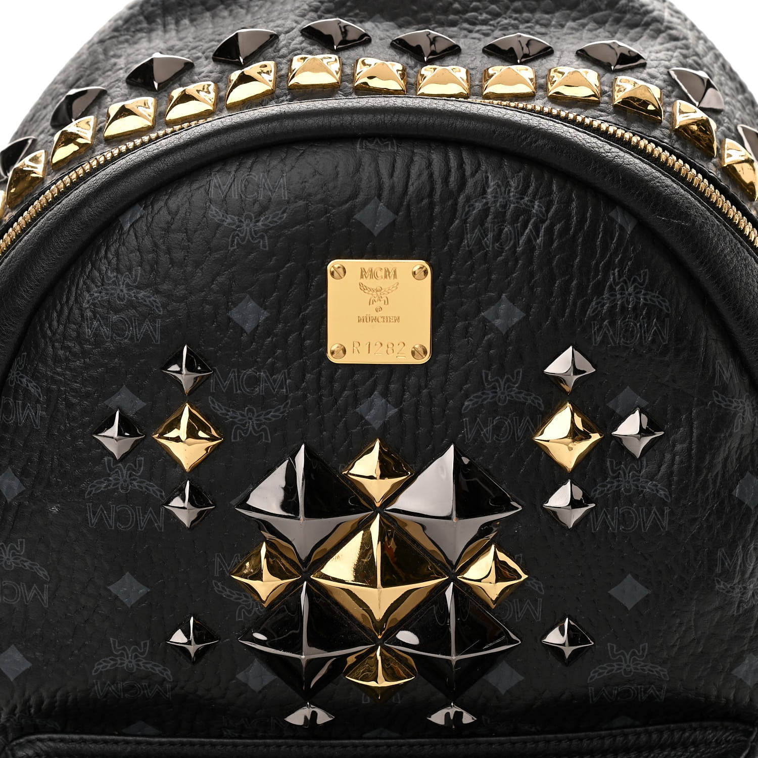MCM Visetos Studded Colorblock Medium Stark Brock Backpack Black 8 of 10