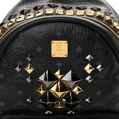 MCM Visetos Studded Colorblock Medium Stark Brock Backpack Black 8 of 10