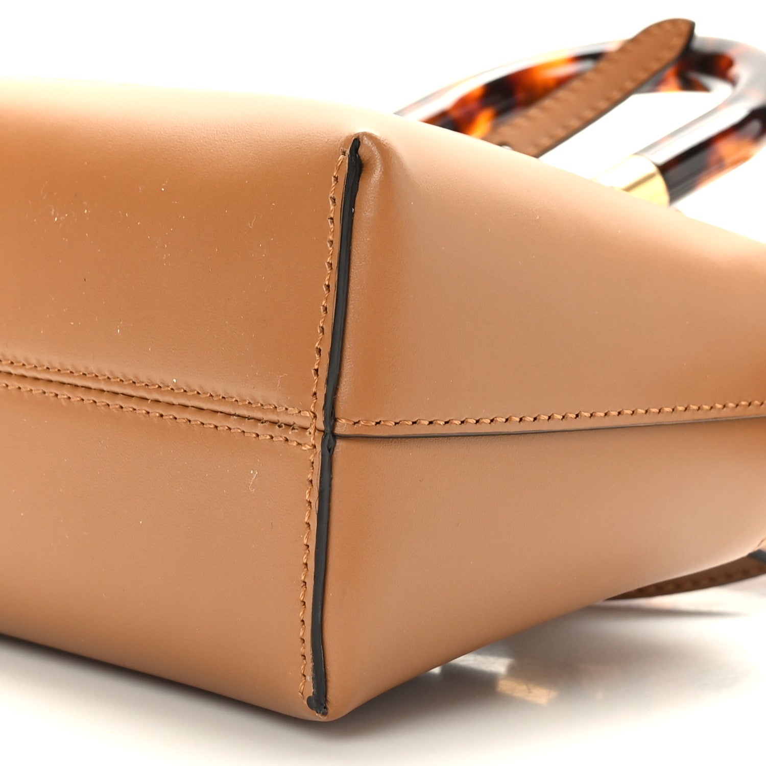 Fendi Vitello King Plexiglass Logo Embossed Mini By The Way Top Handle Boston Bag Caramello 9 of 9