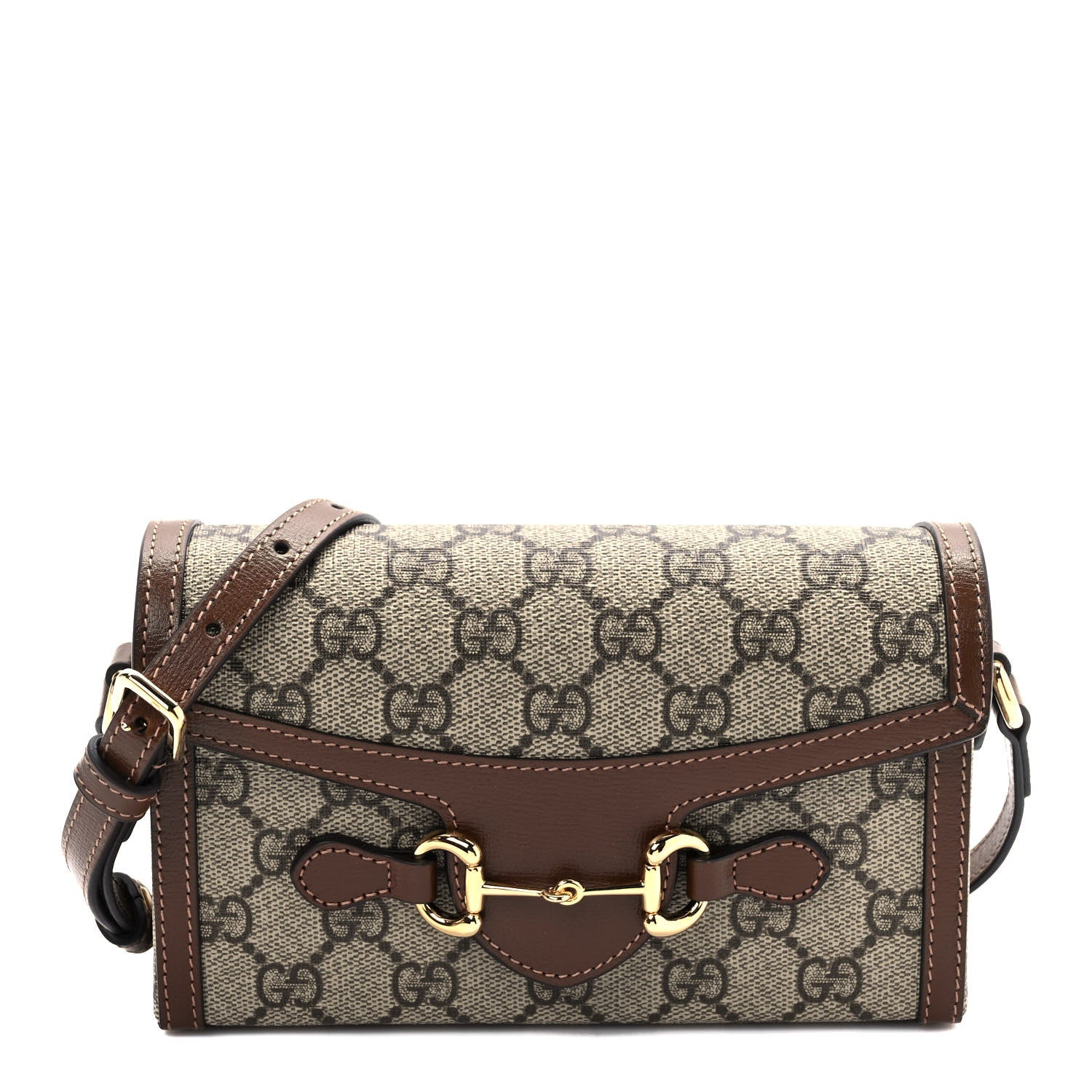 Gucci GG Supreme Monogram Mini Horsebit 1955 Shoulder Bag Beige Brown Sugar 1 of 9