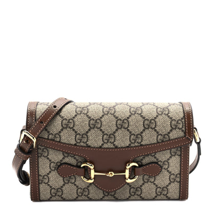 Gucci GG Supreme Monogram Mini Horsebit 1955 Shoulder Bag Beige Brown Sugar 1 of 9