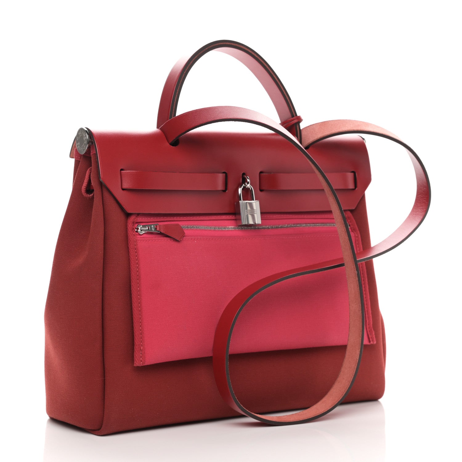 Hermes Toile Officier Vache Hunter Verso Herbag Zip Retourne 31 PM Rouge Venetian Rouge Piment Rose Extreme 4 of 11