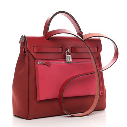 Hermes Toile Officier Vache Hunter Verso Herbag Zip Retourne 31 PM Rouge Venetian Rouge Piment Rose Extreme 4 of 11