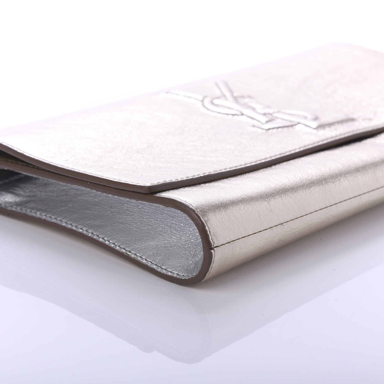 Saint Laurent Metallic Calfskin Monogram Large Belle De Jour Clutch Silver 6 of 9