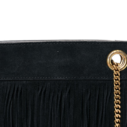 Saint Laurent Suede Calfskin Small Grace Fringed Hobo Bag Rope Black 9 of 10