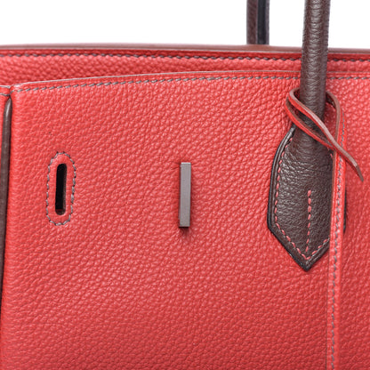 Hermes Togo Bi Color Horseshoe Birkin 35 Rouge Garance Chocolate 25 of 33