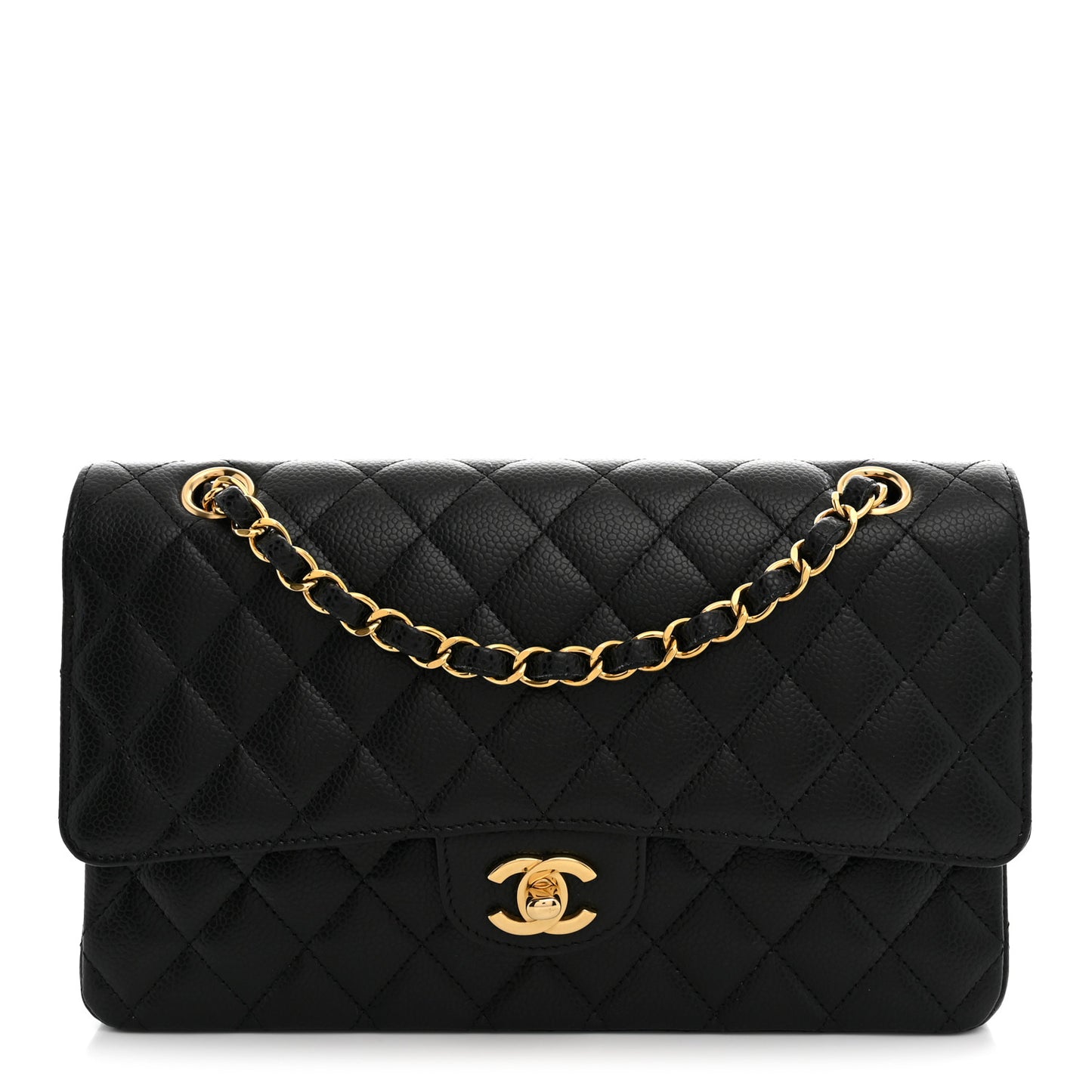 Caviar Quilted Medium Double Flap Black
