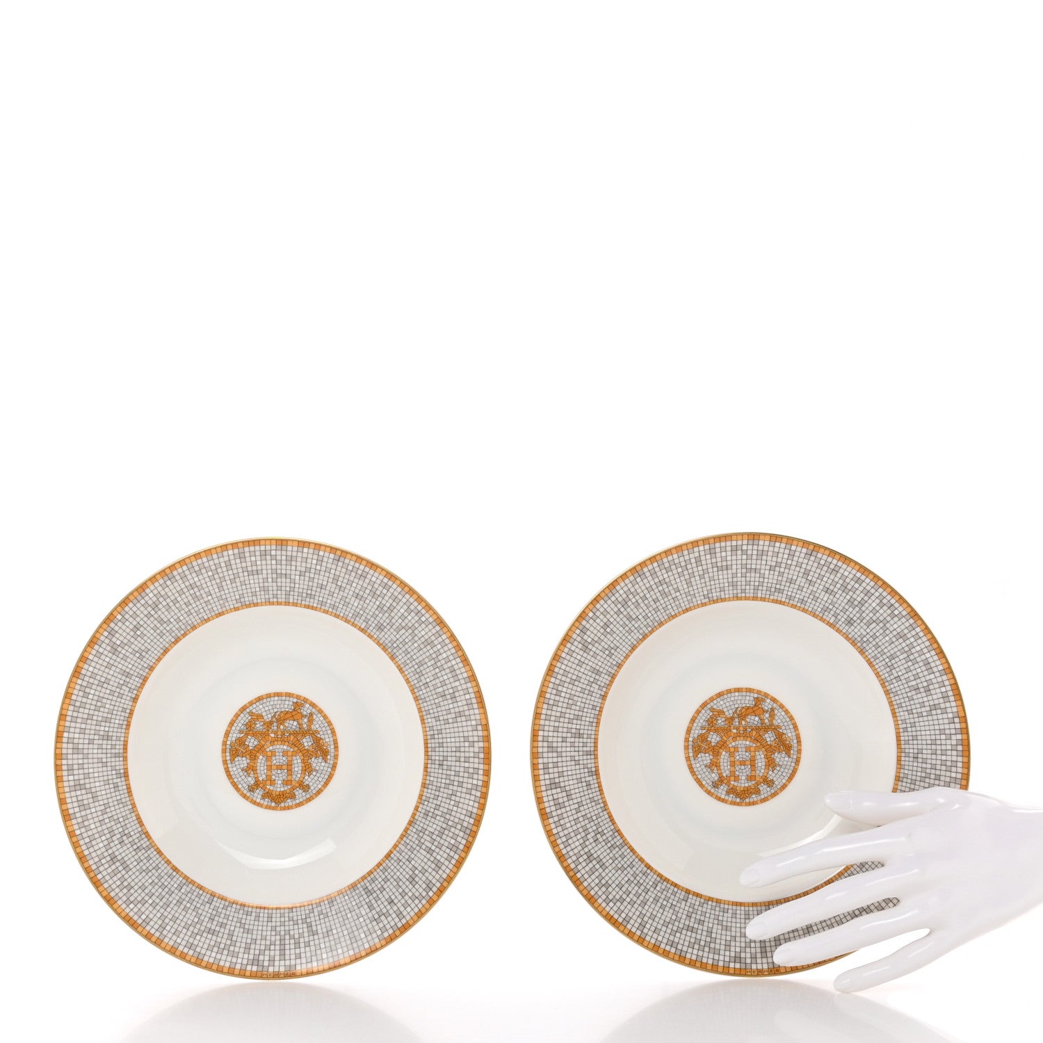 Hermes Porcelain Mosaique Au 24 Platine Soup Plate Set of 2 2 of 7