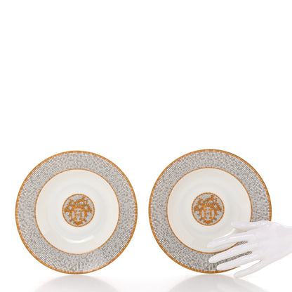 Hermes Porcelain Mosaique Au 24 Platine Soup Plate Set of 2 2 of 7