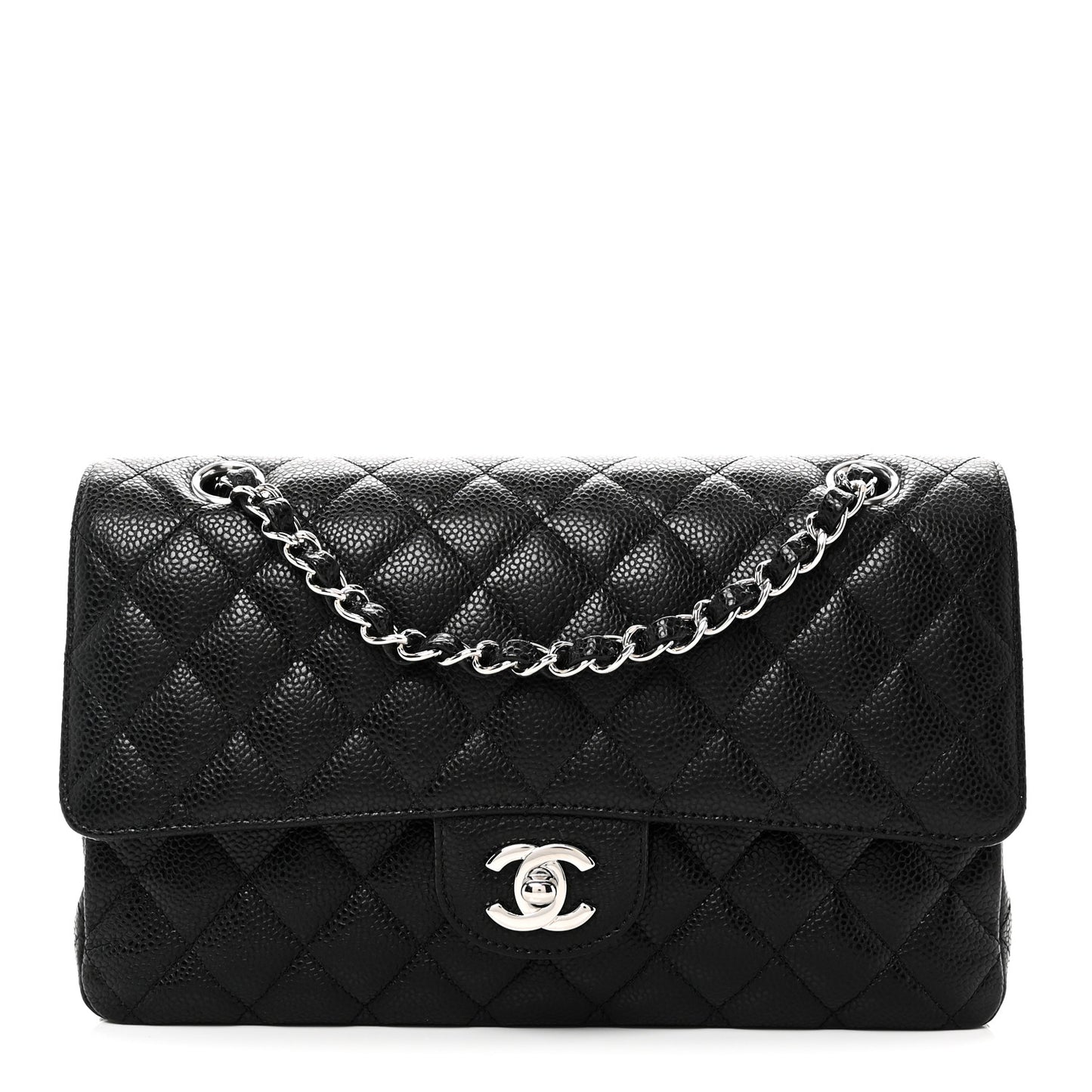 Caviar Quilted Medium Double Flap Black