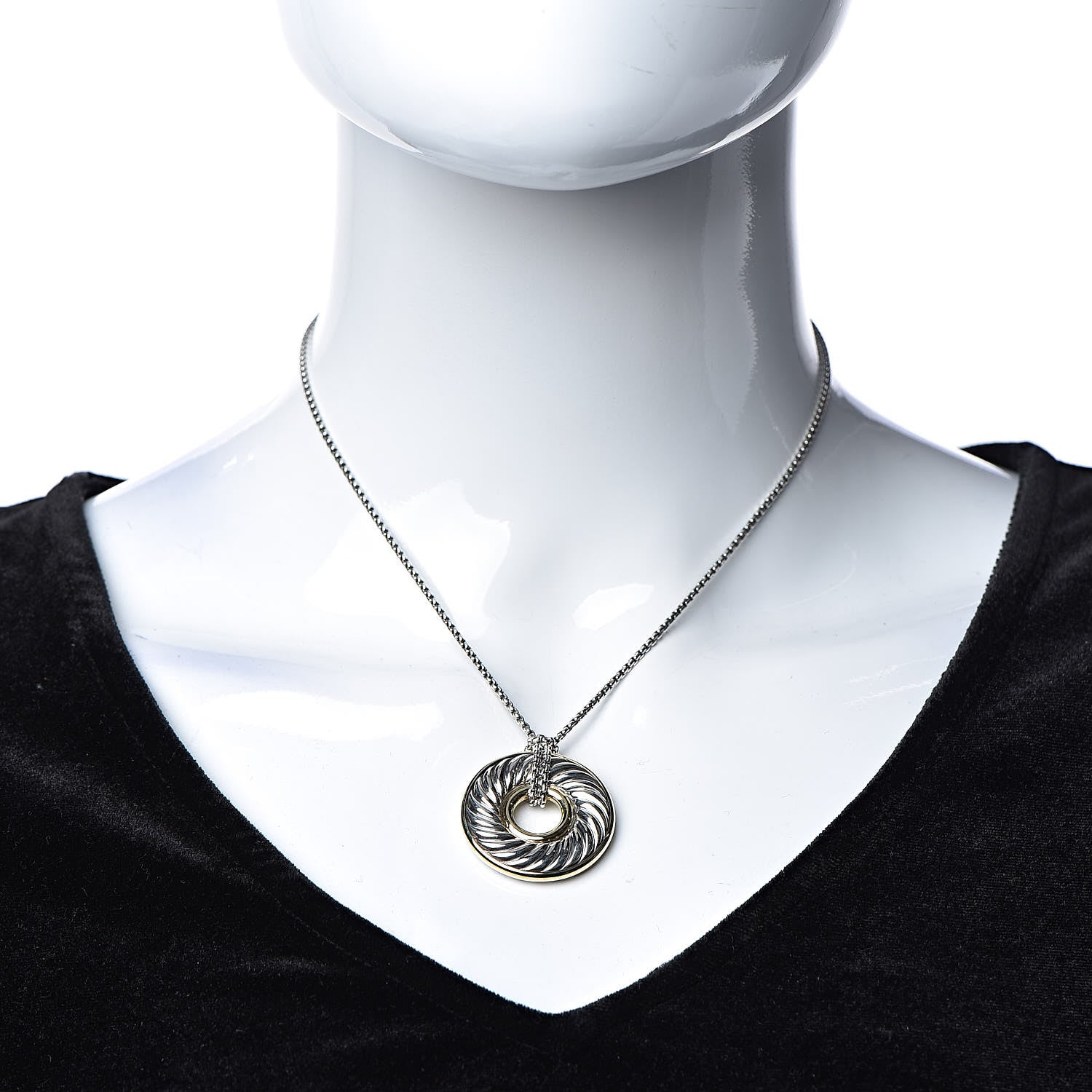 David Yurman Sterling Silver 18K Yellow Gold Cable Disc Necklace 2 of 6