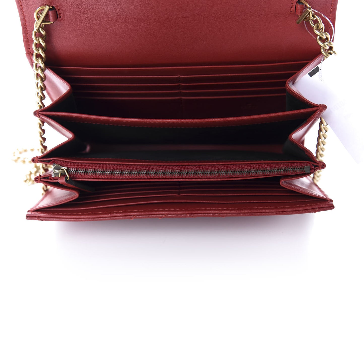 Calfskin Matelasse GG Marmont Chain Wallet Hibiscus Red