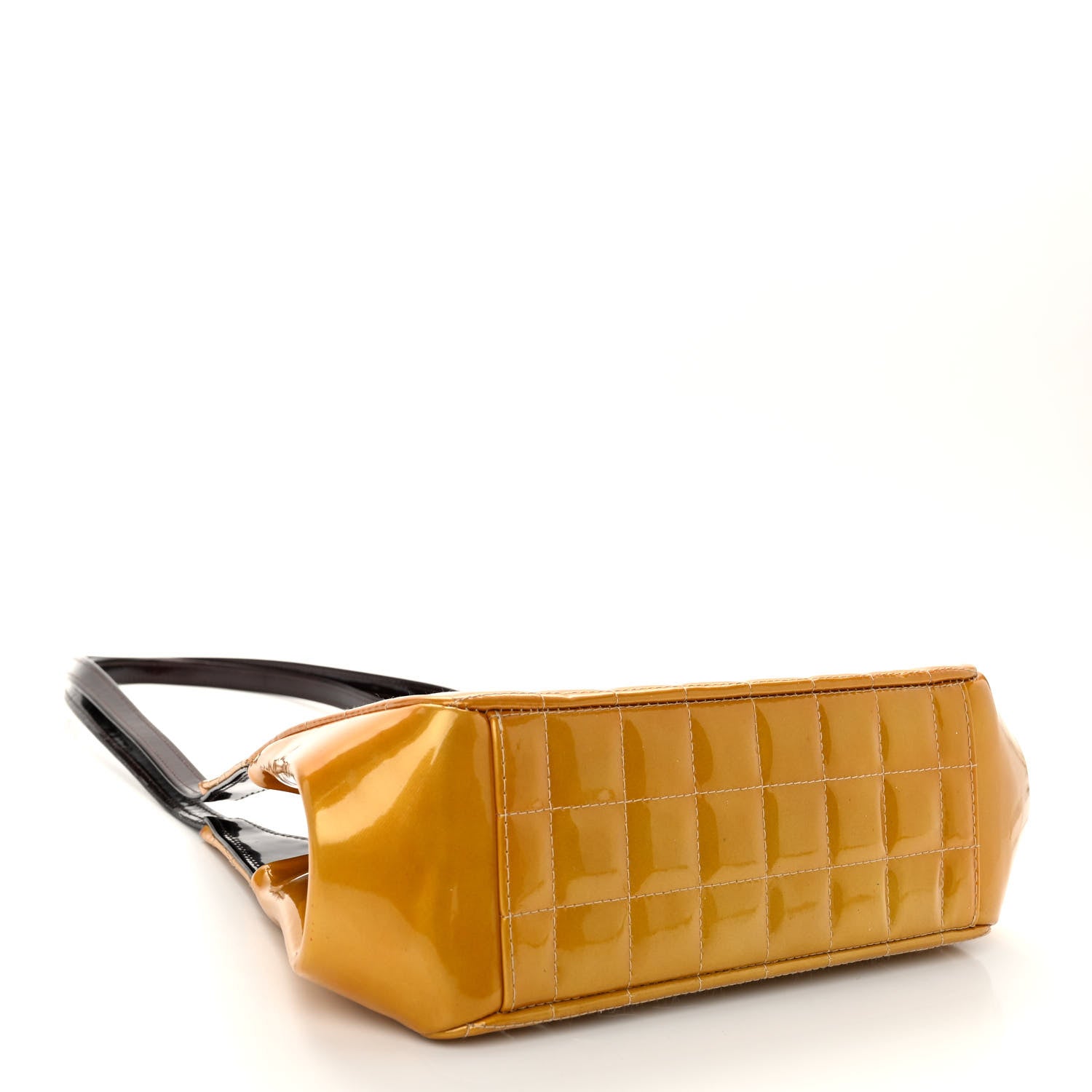Chanel Patent Metallic Quilted Chocolate Bar Kiss Lock CC Shoulder Bag Gold 4 of 9