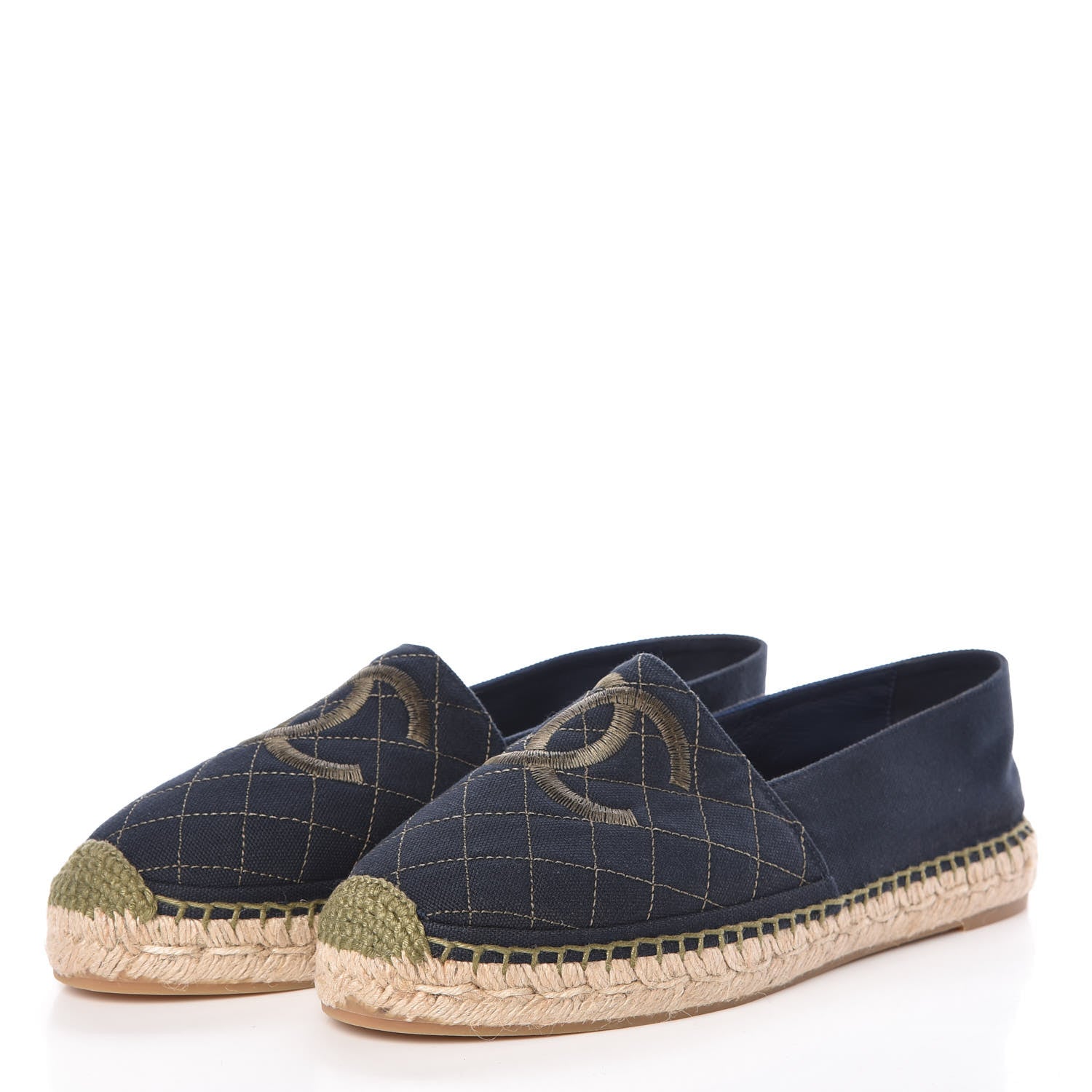 Chanel Fabric Biarritz CC Espadrilles 40 Blue Green 3 of 8