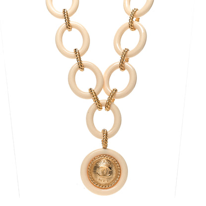 Chanel Resin Metal CC Medallion Necklace Beige Gold 3 of 4