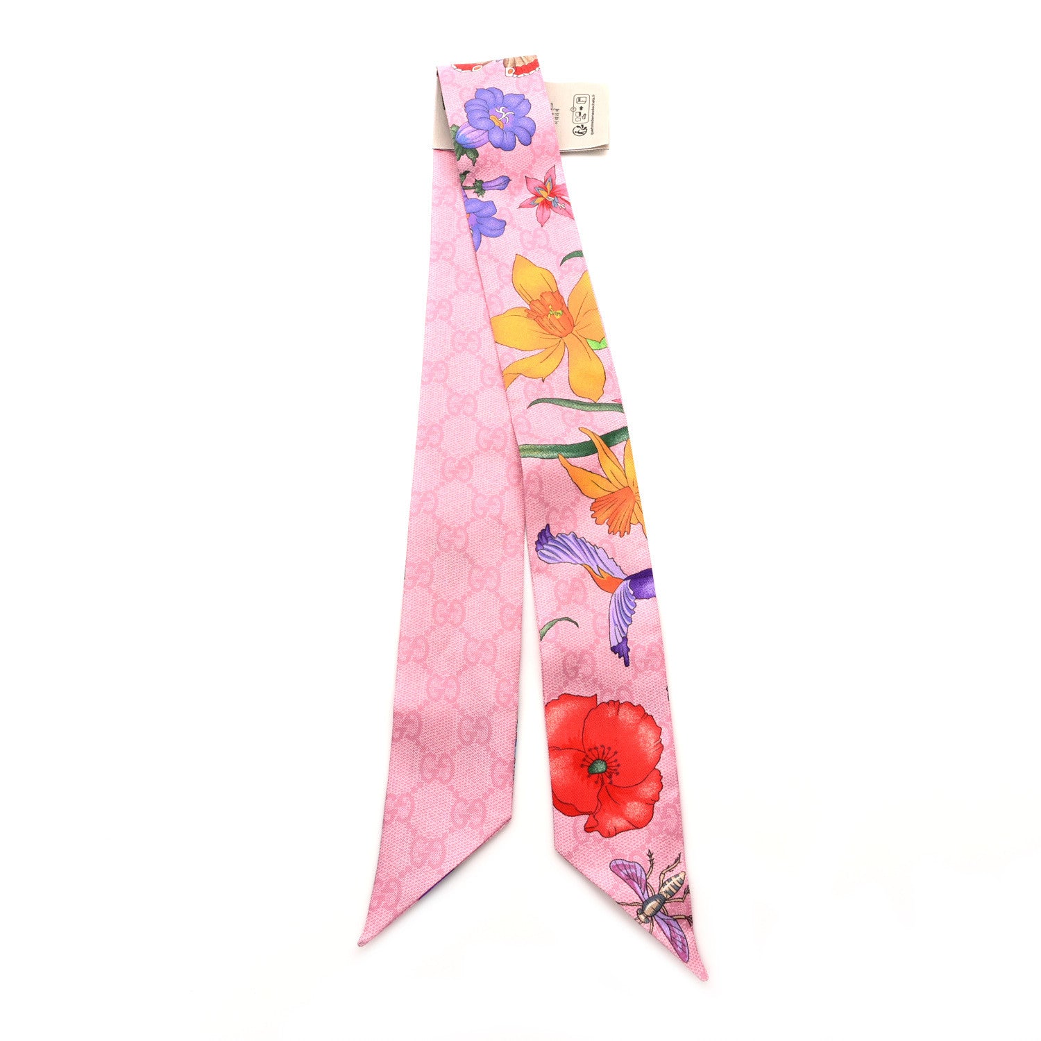 Gucci Silk Twill GG Monogram Floral Print Neck Bow Scarf Roseate 2 of 5