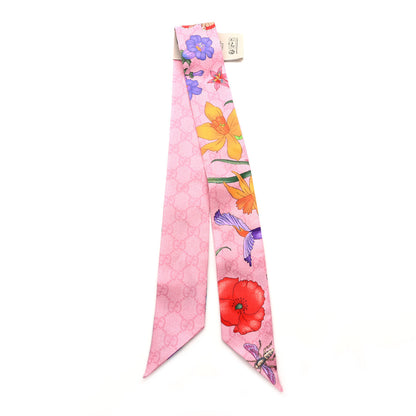 Gucci Silk Twill GG Monogram Floral Print Neck Bow Scarf Roseate 2 of 5
