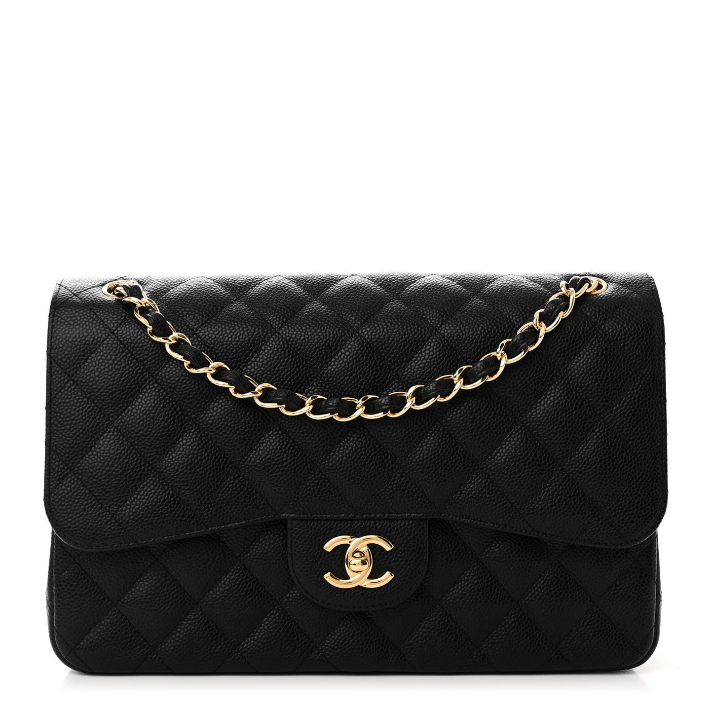 Caviar Quilted Jumbo Double Flap Black