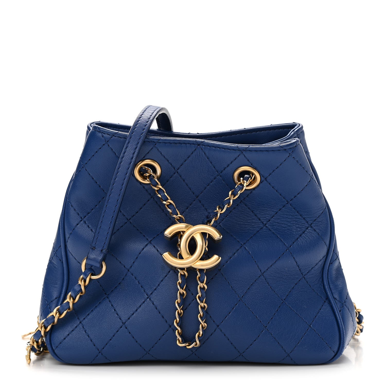 Chanel Calfskin Stitched Small Egyptian Amulet Drawstring Bag Blue 1 of 11