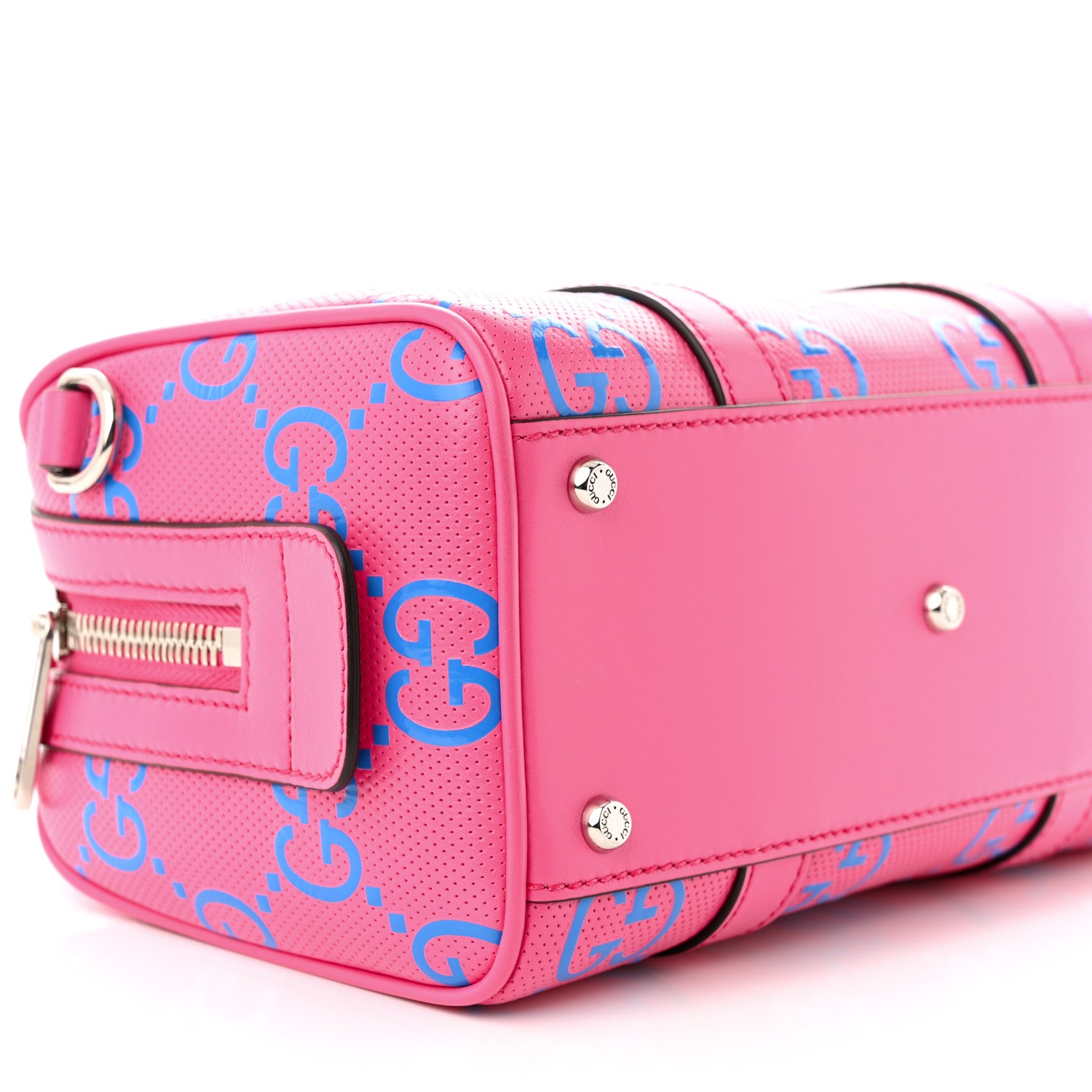 Gucci Calfskin GG Tennis Bi-Color Embossed Mini Duffle Bag Modern Fucsia Modern Blue 9 of 11