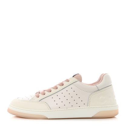 Chanel Grained Calfskin Fabric Womens Logo Sneakers 40 White Light Pink 1 of 10