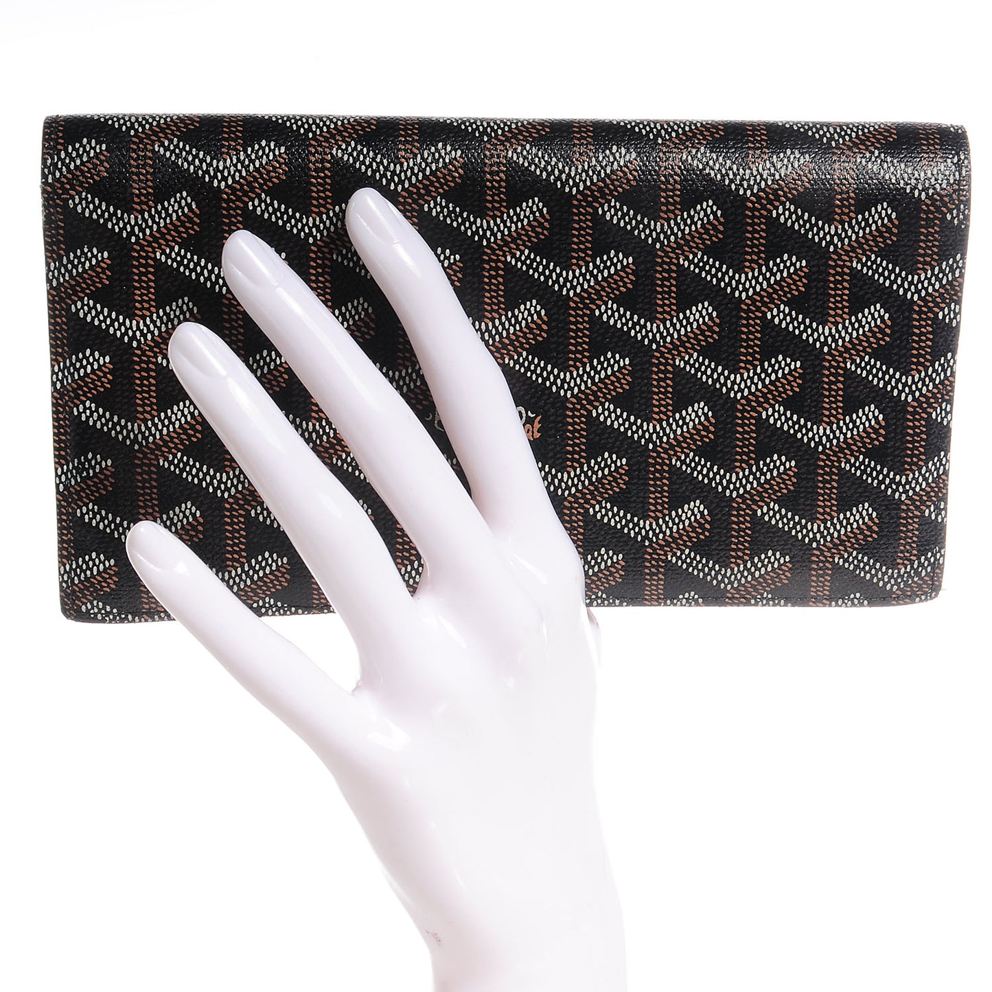 Coated Canvas Chevron Long Bi-Fold Wallet Black