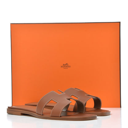 Hermes Box Calfskin Oran Sandals 38 Gold 14 of 14