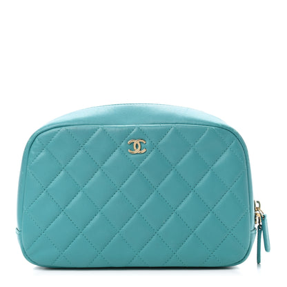 Chanel Lambskin Quilted Medium Curvy Pouch Cosmetic Case Turquoise 1 of 4