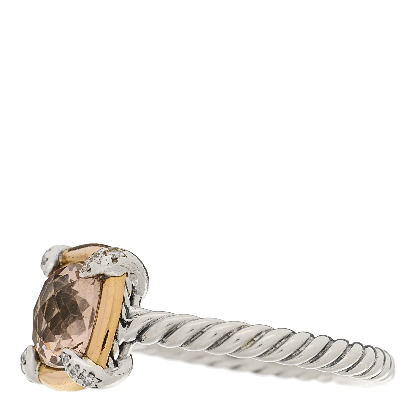 David Yurman Sterling Silver 18K Rose Gold Diamond Morganite Chatelaine Bezel Ring 54 7 3 of 5