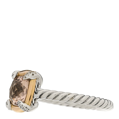 David Yurman Sterling Silver 18K Rose Gold Diamond Morganite Chatelaine Bezel Ring 54 7 3 of 5