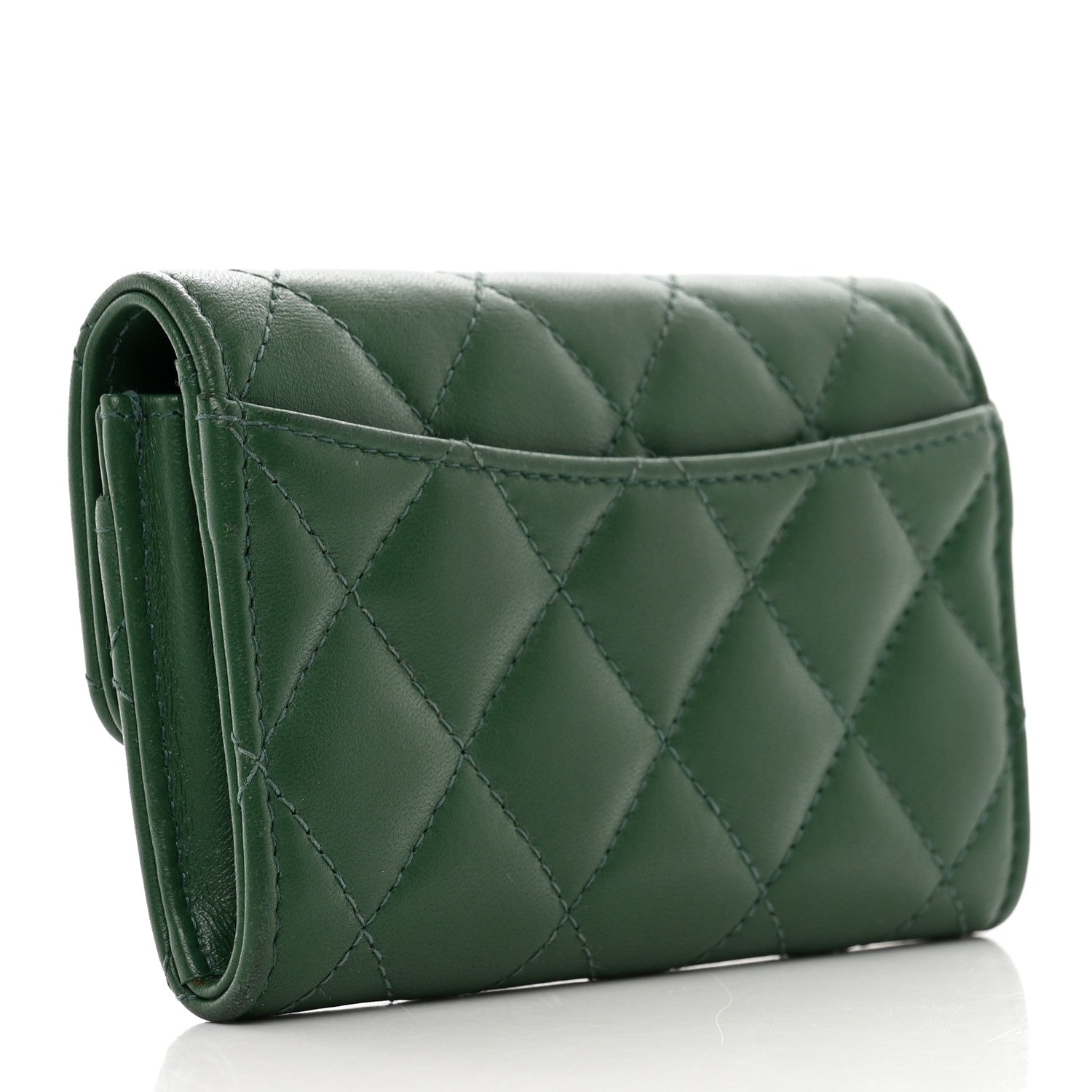 Chanel Lambskin Quilted Flap Card Holder Wallet Green 3 of 9