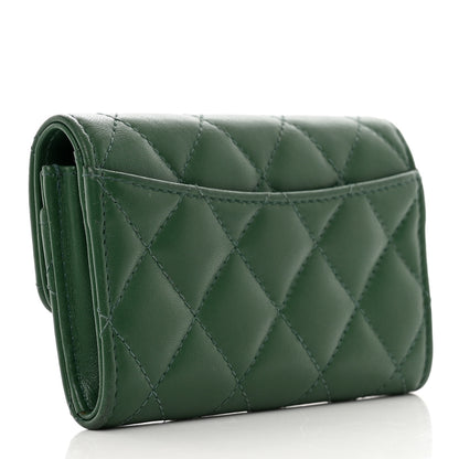 Chanel Lambskin Quilted Flap Card Holder Wallet Green 3 of 9