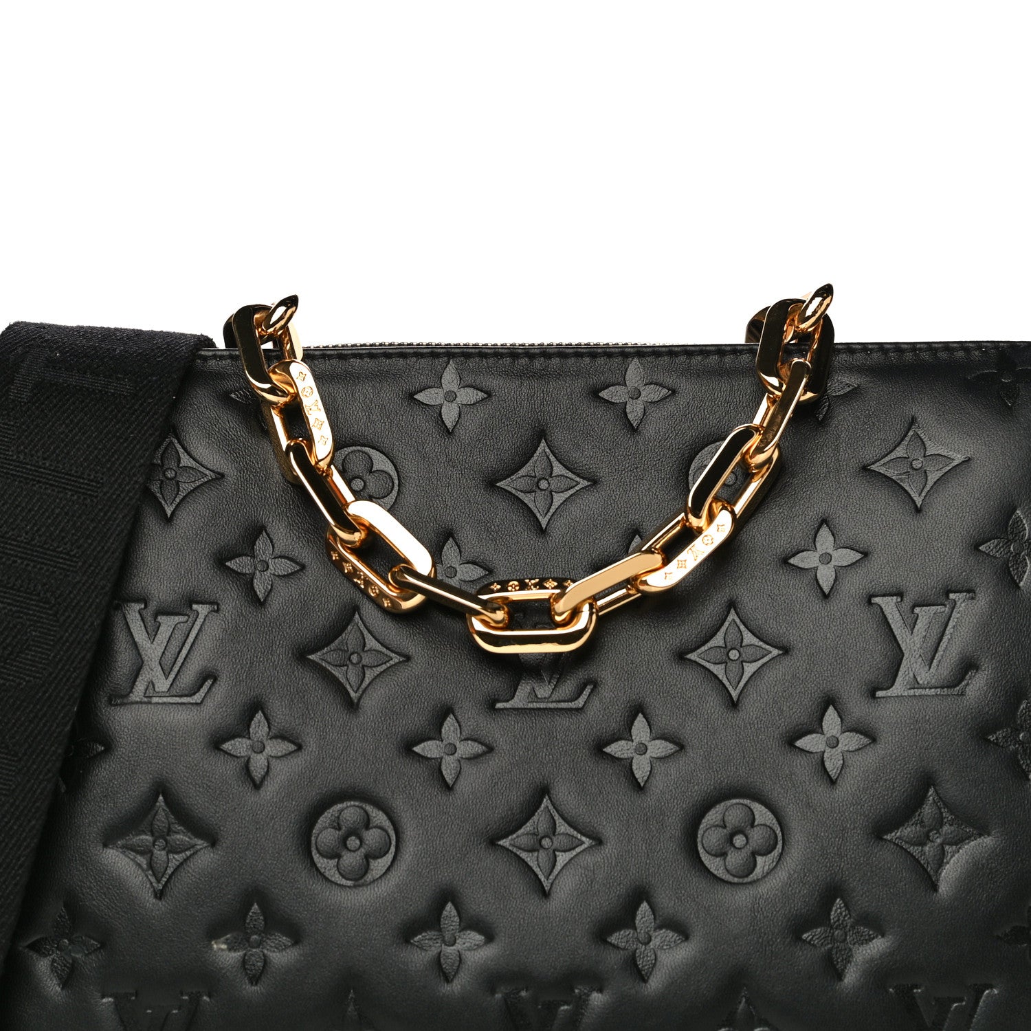 Louis Vuitton Lambskin Embossed Monogram Coussin PM Black 7 of 15