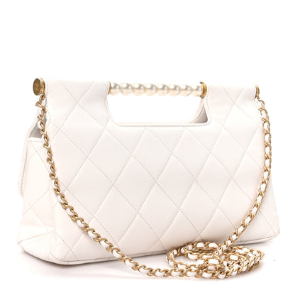 Chanel Shiny Lambskin Pearl Top Handle Flap Shopping Bag White 2 of 9
