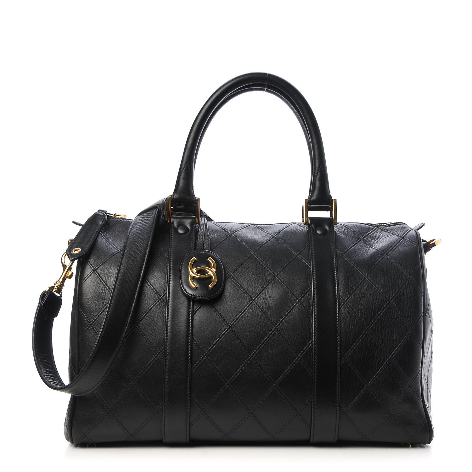 Chanel Calfskin Stitched CC Boston Black 1 of 13