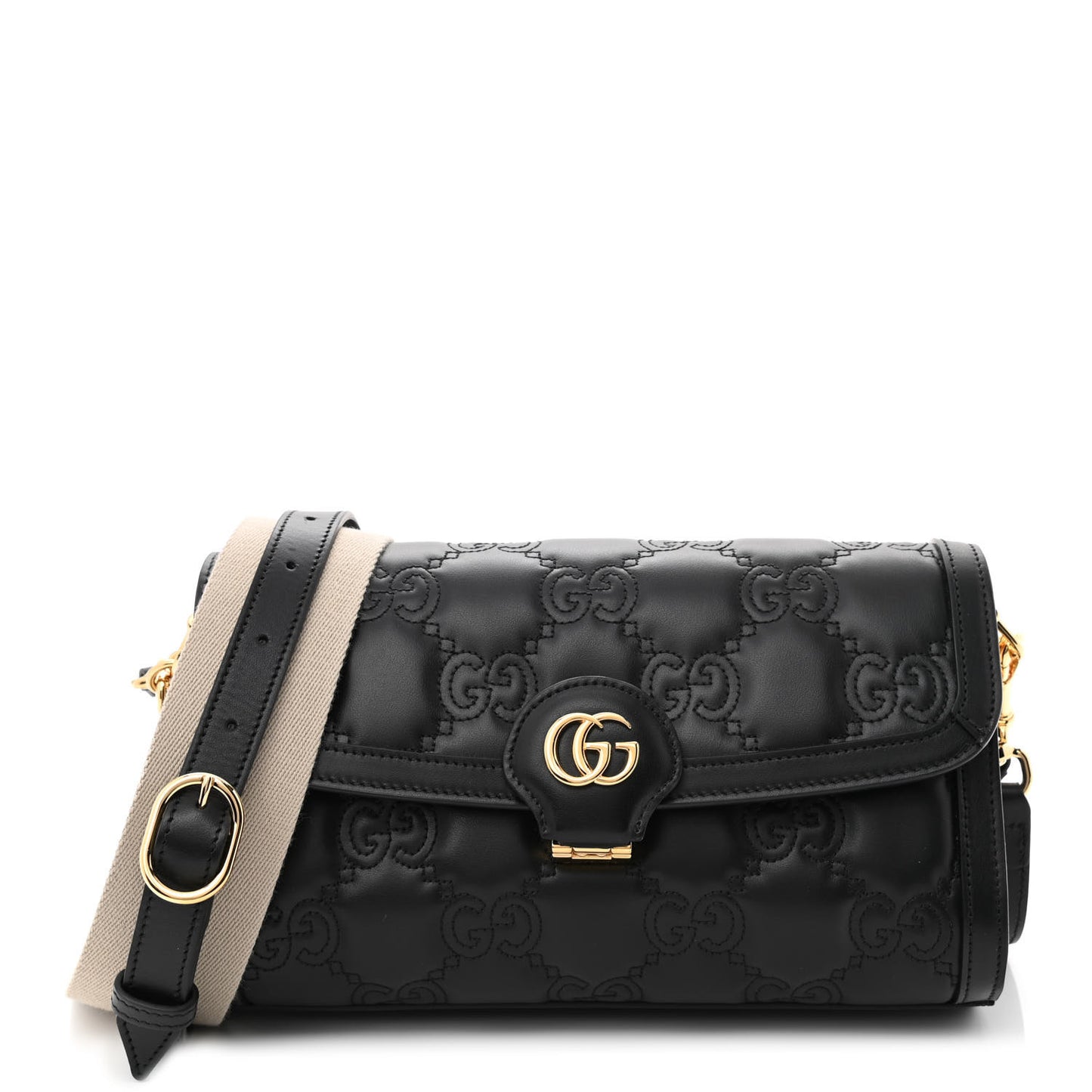 Calfskin GG Matelasse Small Flap Shoulder Bag Black Natural