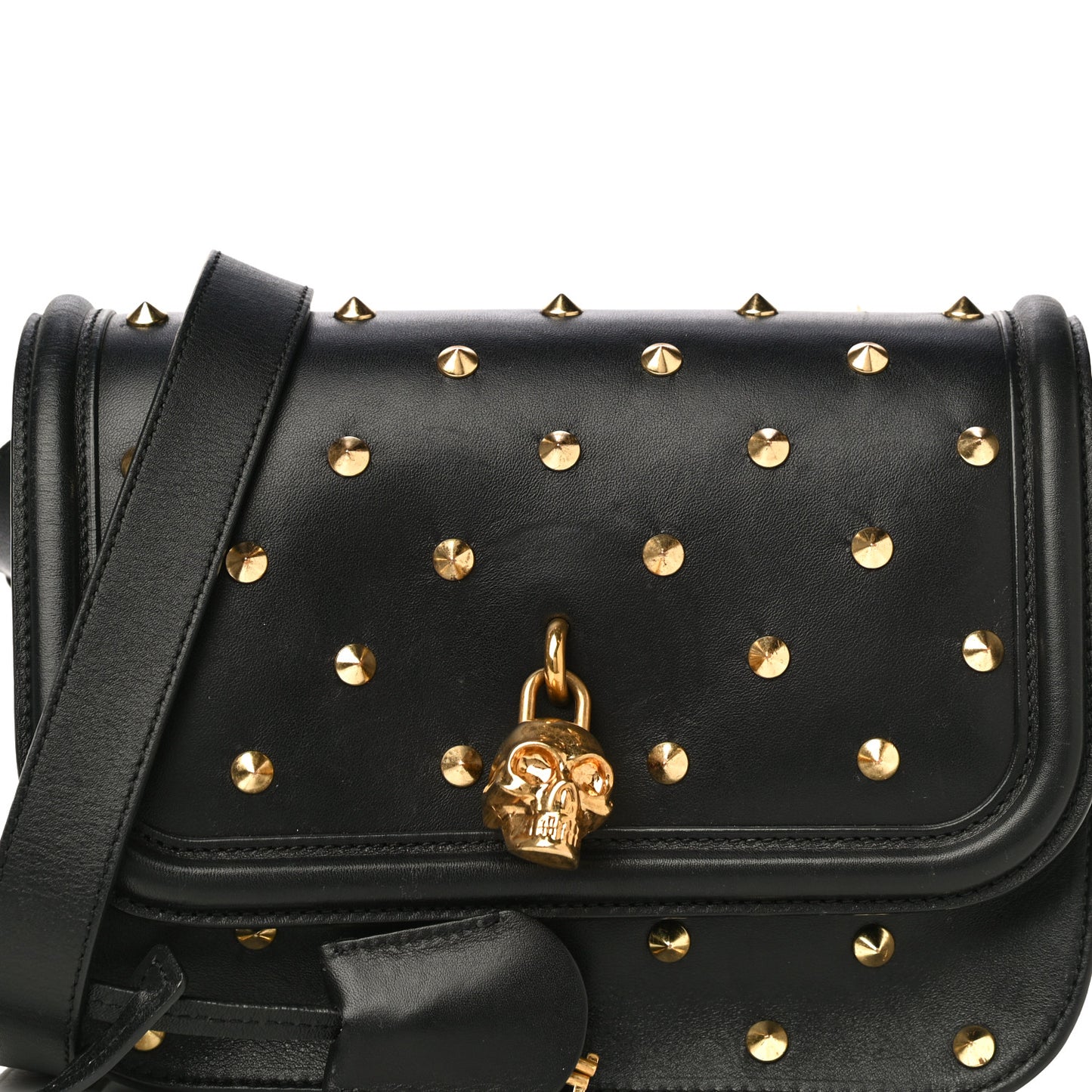 Calfskin Studded Small Padlock Crossbody Bag Black