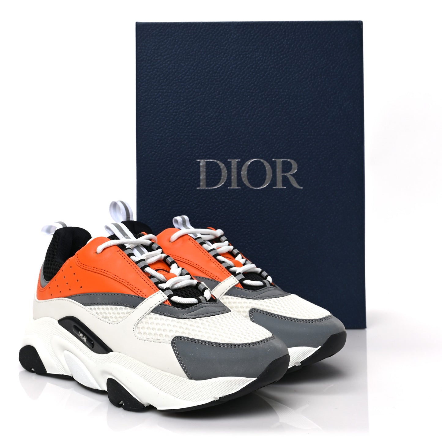 Technical Mesh Calfskin Mens B22 Sneakers 40 White Orange
